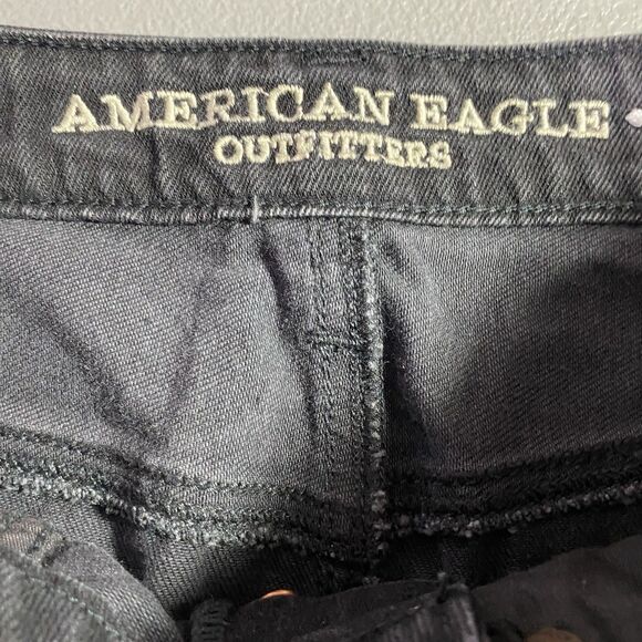 AMERICAN EAGLE Mini Skirt Button Fly Raw Hem Denim 5-Pocket Womens 0 Black - Picture 6 of 10